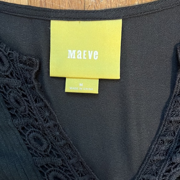 Anthropologie Maeve Black Tiered Lace Babydoll Short Sleeve Tunic Top V-Neck M - Picture 7 of 11